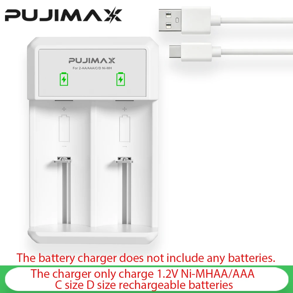 Фото Зарядное устройство PUJIAMX AA/AAA/C/D для аккумуляторов 1,2 В NI-MH с ЖК-дисплеем, быстрая зарядка, кабель USB Type-C №1