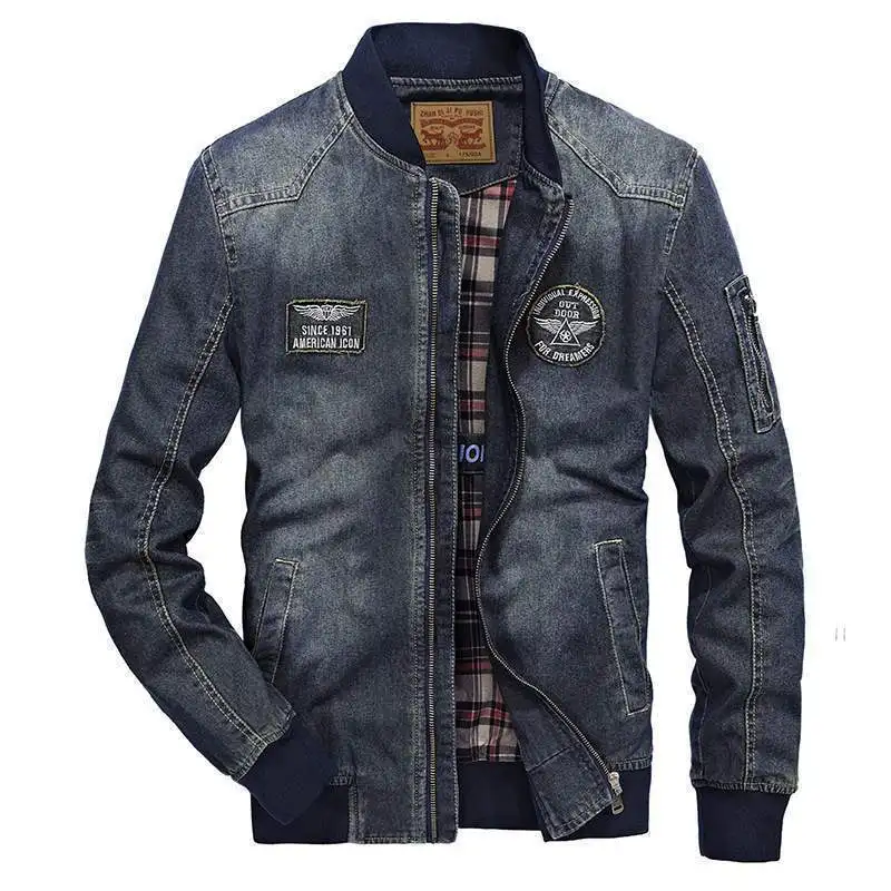 

High Quality Men's Denim Jacket Male Outerwear Stand Collar Streetwear Jeans Coat Casual Bomber Jacket Brand Clothing Overcoat