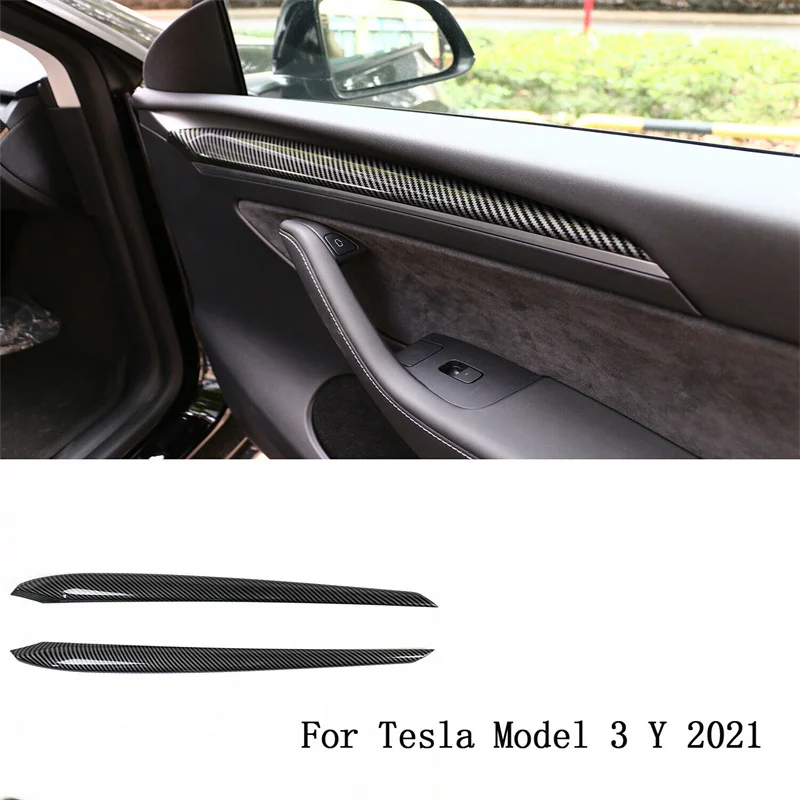 

Отделка двери для Tesla Model 3, модель Y, внутренняя отделка из углеродного волокна ABS, Обложка, наклейка для украшения, модификация 2021-2023