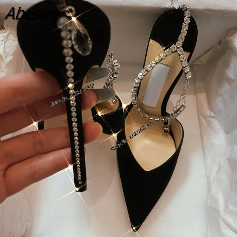 

Summer New Diamond Pumps Pointed Thin Heel Black Shallow High Heel Sandals Fashion Party Dress Women'S Shoes Large Gladiator