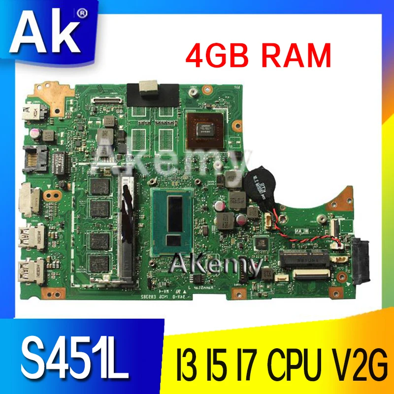 

S451L original mainboard V2G GPU I3 I5 I7 CPU 4GB RAM For Asus S451 V451 V451L S451LN S451LB S451LA Laptop motherboard