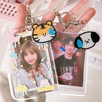 1pc kawaii acrylic transparent kpop photocard photo protector holder keychain card idol photo sleeve storage stationery supplies