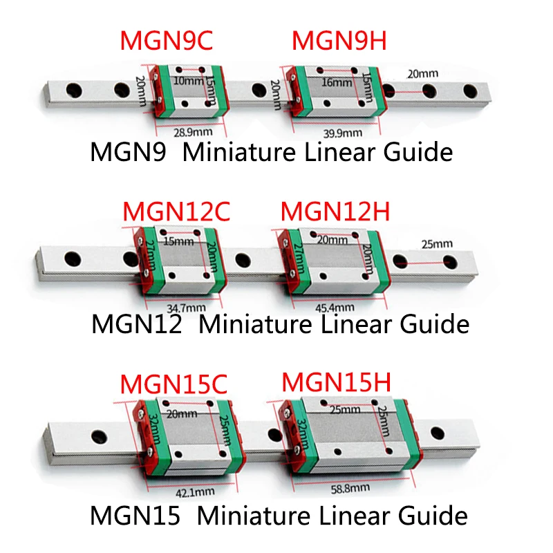 1 шт. MGN9 линейная направляющая + MGN9H каретка MGN MGN7 MGN12 MGN15 200 300 350 400 450 500 600 800 1000 мм