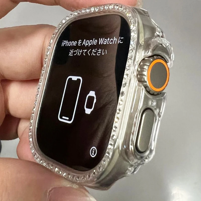 Double Row Diamond Cover For Apple Watch Ultra 49mm Accessories iWatch series7 6 5 SE Protective Case 45mm 41mm 44mm Shell Frame