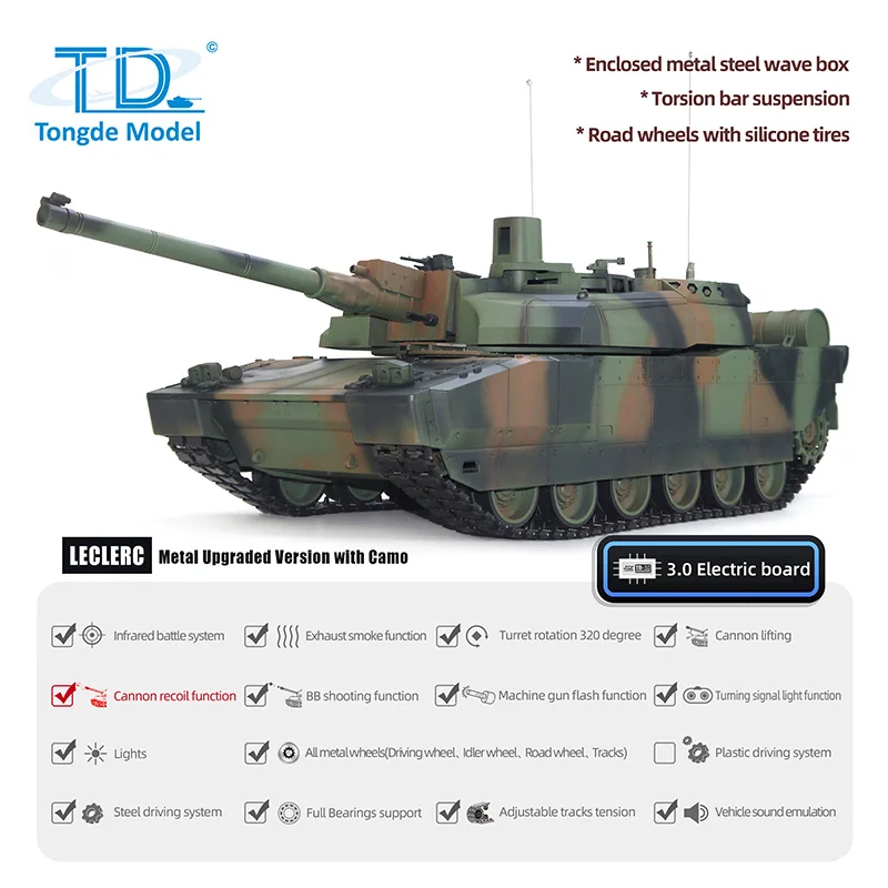 Фото TD H2408 RC Tank 1/16 Военный боевой танк Leclerc Металлическое ведущее колесо Дорожное колесо Коробка передач Инфракрасный BB Бочка Отдыхательный дымовой блок №2