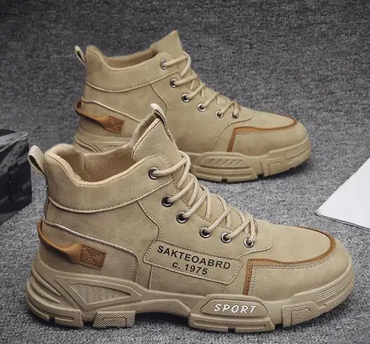 

Мужские высокие рабочие ботинки, ботинки мартинсы, повседневная обувь для инструментов, на платформе, черные