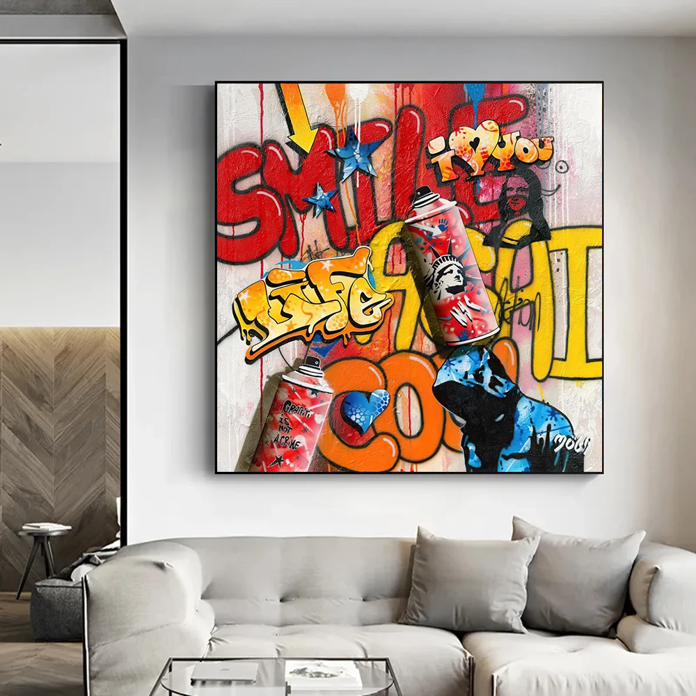 

Настенный художественный постер с изображением уличного граффити «Я люблю тебя», современные абстрактные фигурки, украшение для домашней комнаты, холщовая живопись, Настенная картина, печать