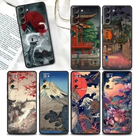 japanese style art ukiyo e phone case for samsung galaxy s20 s21 fe s10 s9 s8 s22 plus ultra 5g s10e lite case black soft cover