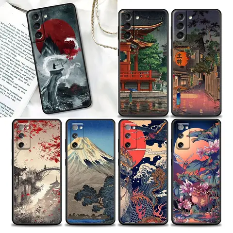 Чехол для телефона в японском стиле Ukiyo-e для Samsung Galaxy S25 S24 Ultra S23 Plus S20 S21 FE S22 S24FE 5G, черный мягкий чехол