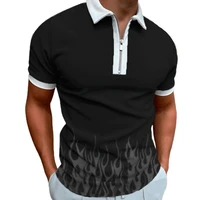 40hot men polo shirt contrast color gradient zipper 3d print summer t shirt daily garment