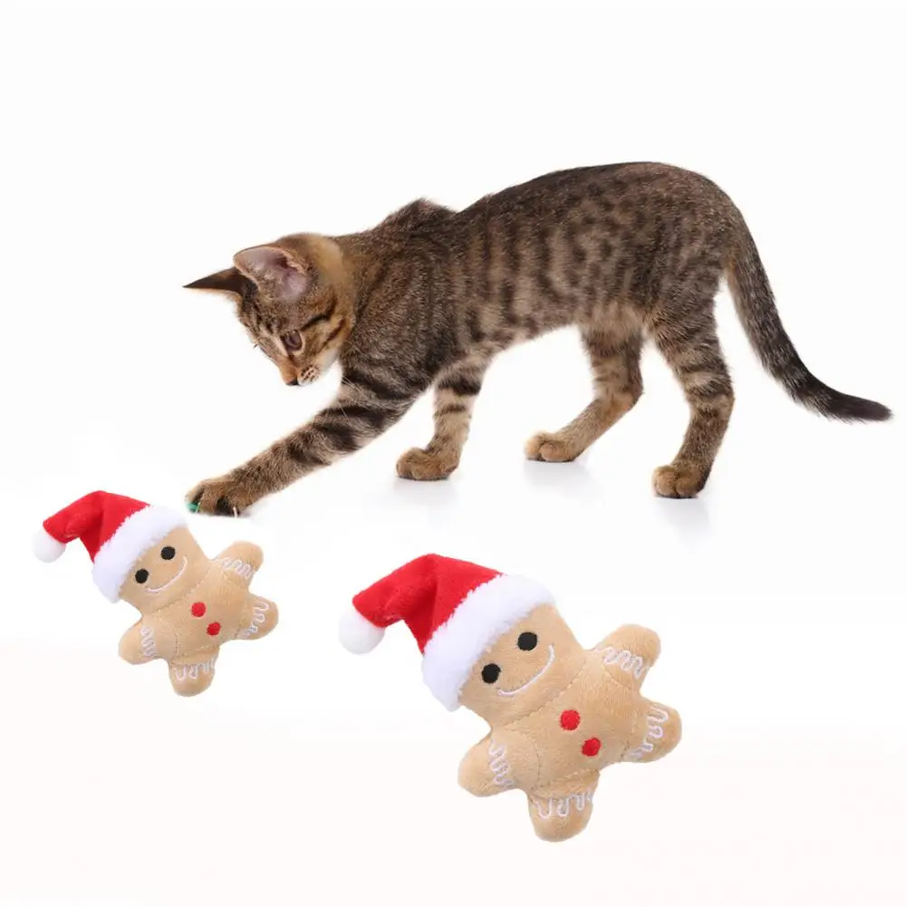 

Cartoon Kitten Toy Soft Increase Appetite Clear Stomach Teeth Cleaning Christmas Hat Gingerbread Man Cat Plush Toy for Home