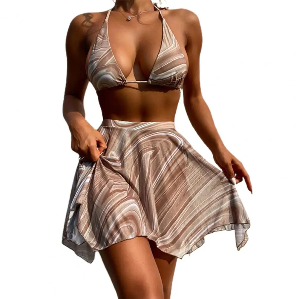 

Комплект бикини, женский купальник с высокой талией, накидка с открытой спиной, комплект из трех предметов, летний женский купальник, пляжна...