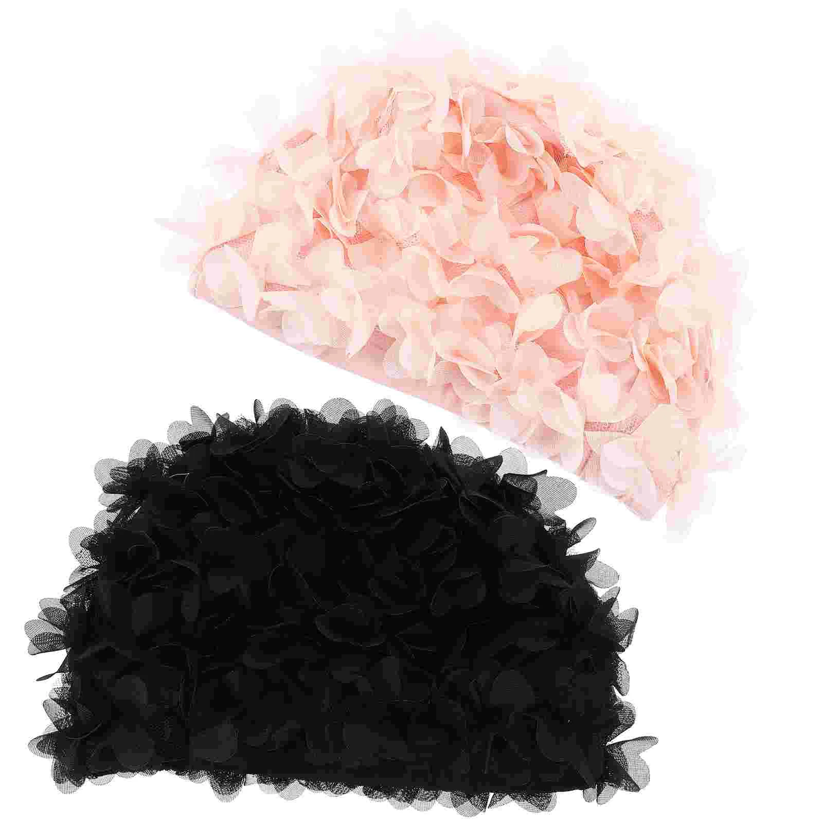 

2 Pcs Swimming Cap Flower Long Hair Large Women Professional Hats Caps Elasticity Wear-resistant