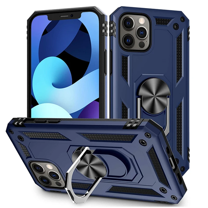 Rugged Shockproof Drop Protection Cover for iPhone 11 12 Pro Max Mini XS Max XR X 6 6S 7 8 Plus SE2 Metal Ring Kickstand Cover