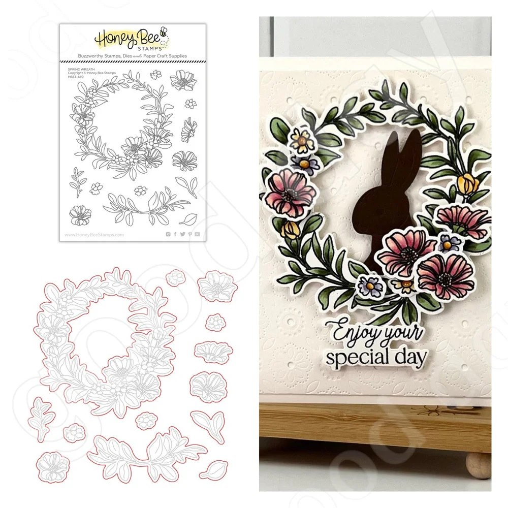 

2023 New Arrival Spring Wreath Cutting Dies and Stamps Scrapbook Diary Decoration Embossing Template Diy Greeting Card Handmade
