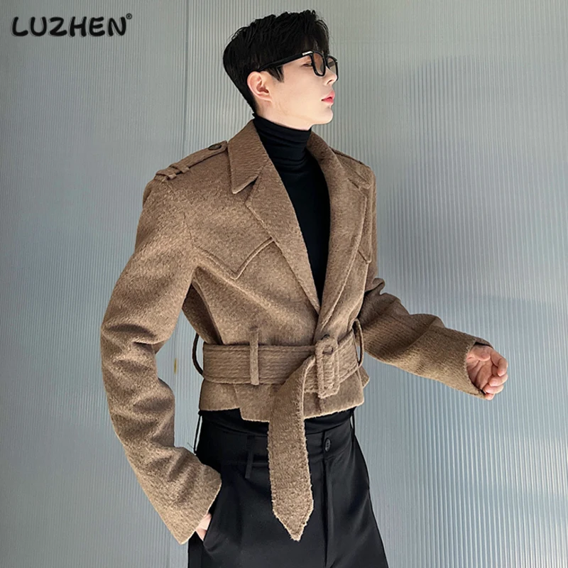 

LUZHEN 2023 Autumn Winter New Elegant Fashion men Casual Jackets High Quality Belt Decorate Design Solid Color Male Coat Cb5811