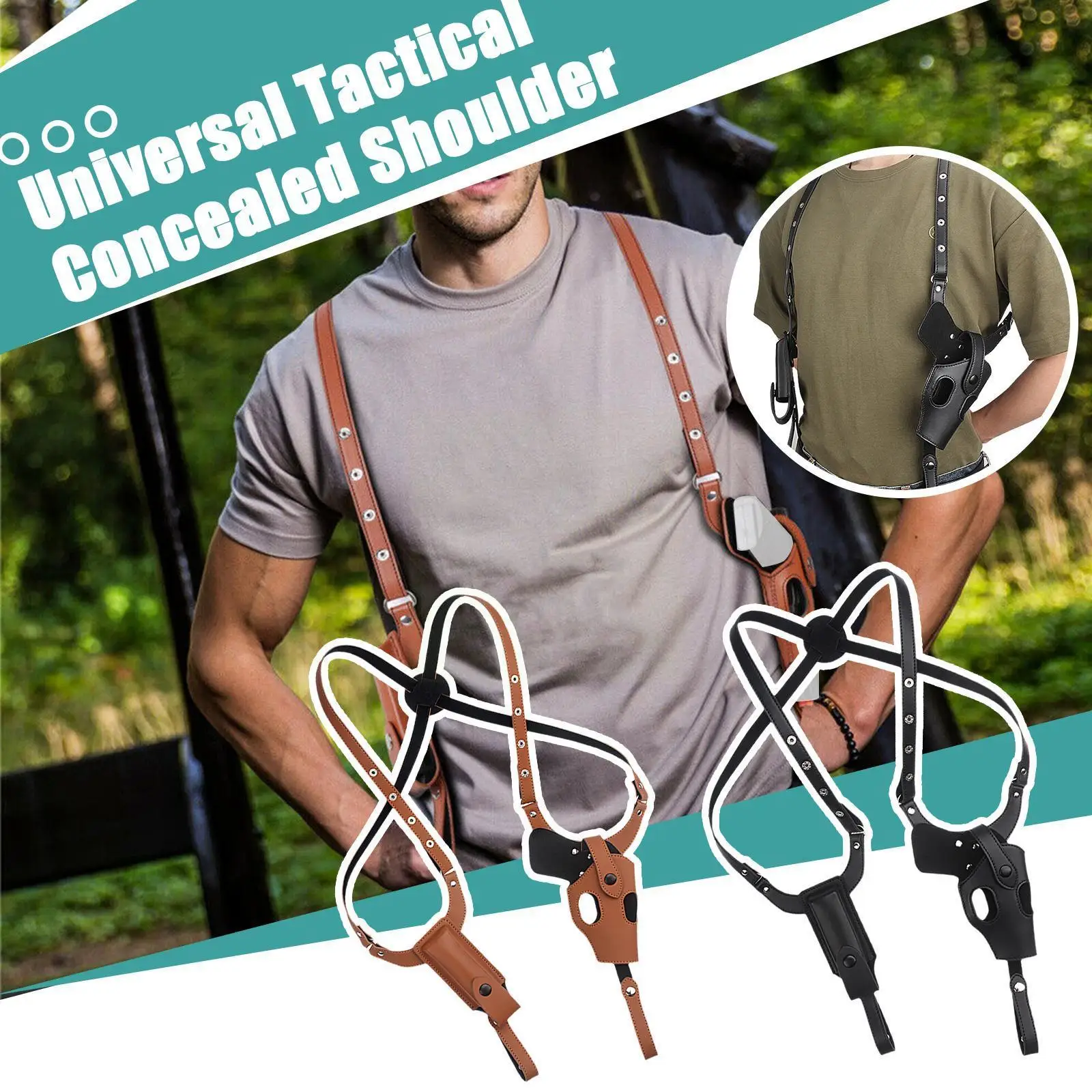 

Men's Leather Pistol Shoulder Holster Double Pull Adjustable Vertical Universal Underarm Shoulder Bag Holster Carry Invisib H5m6