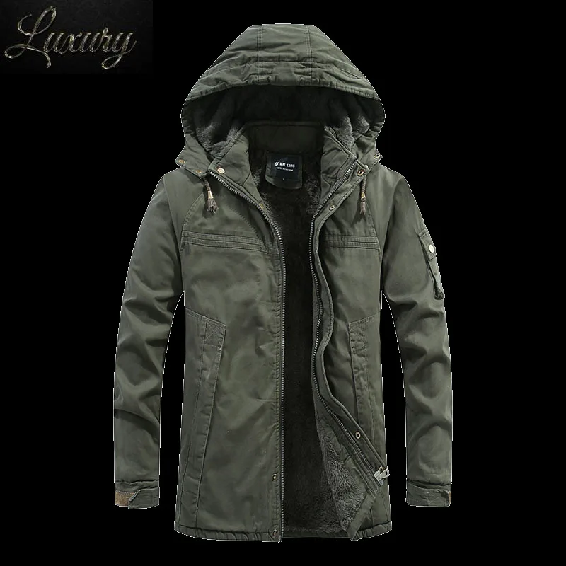 2023 Men's Winter Jacket Fleece Hood Thick Warm Parka Men Fur Coat Male Autumn Anorak Long Black Vintage Military Windbreaker