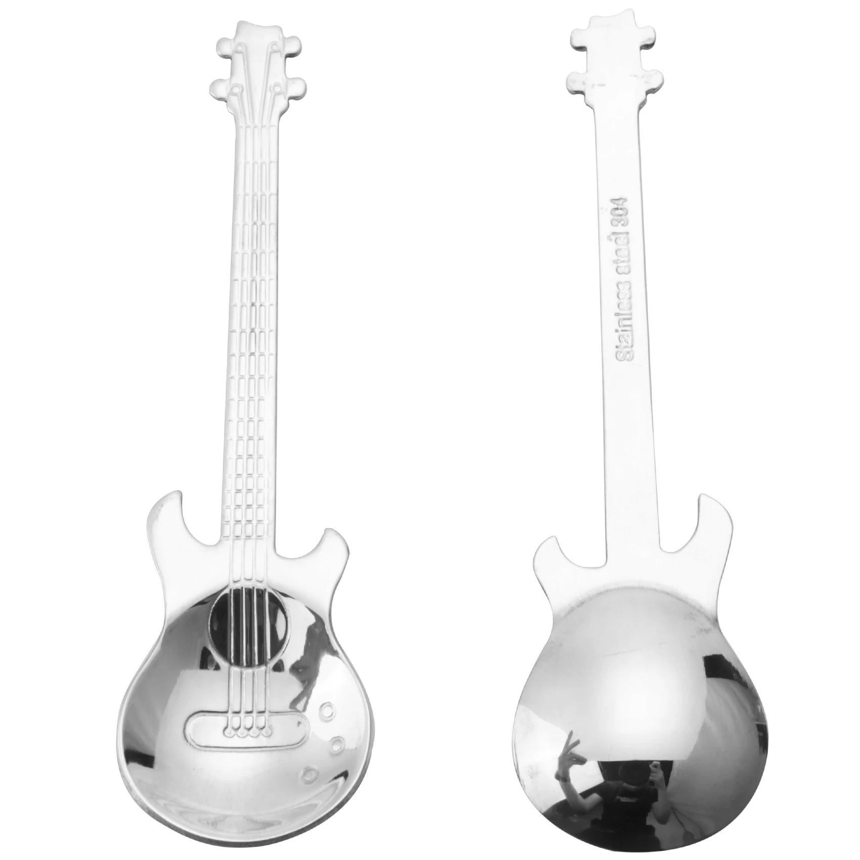 

Гитарные кофейные ложки, 6 шт. в упаковке, милые искусственные чайные ложки в форме гитары (серебристые)