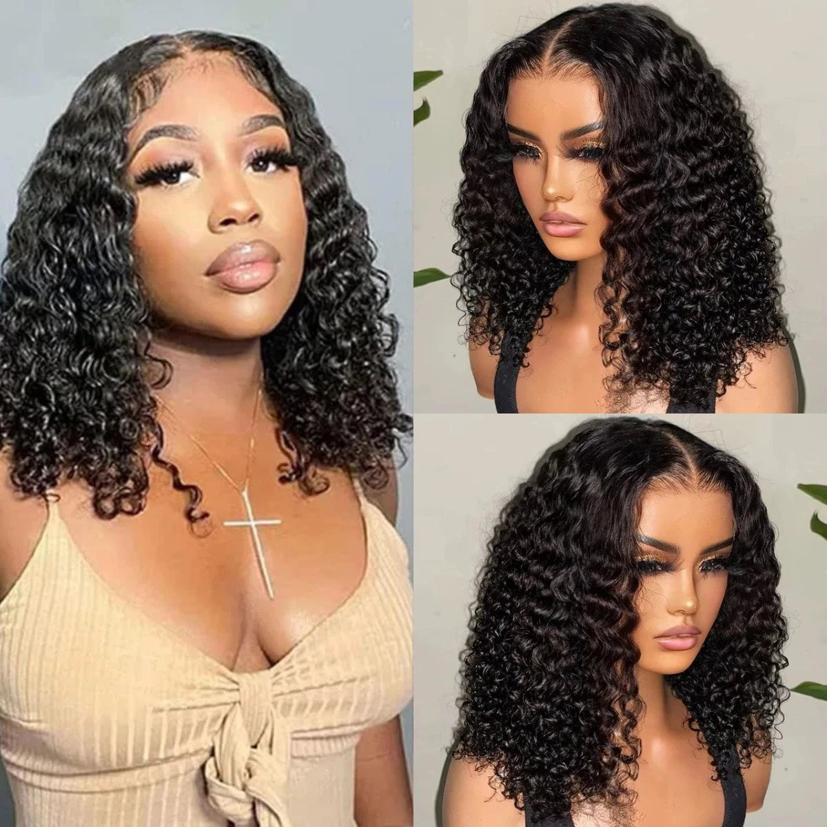 13x4 5x5 Water Wave Glueless Bob Lace Wig Wear And Go For Women Curly Human Hair Ready To Парики из человеческих волос
