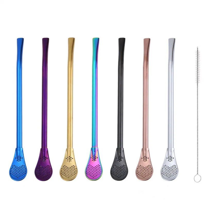 

8PCS Stainless Steel Drinking Straw Spoon Tea Filter Tea Straws Reusable Tea Tools Washable Bar Accessories Filtered Spoons
