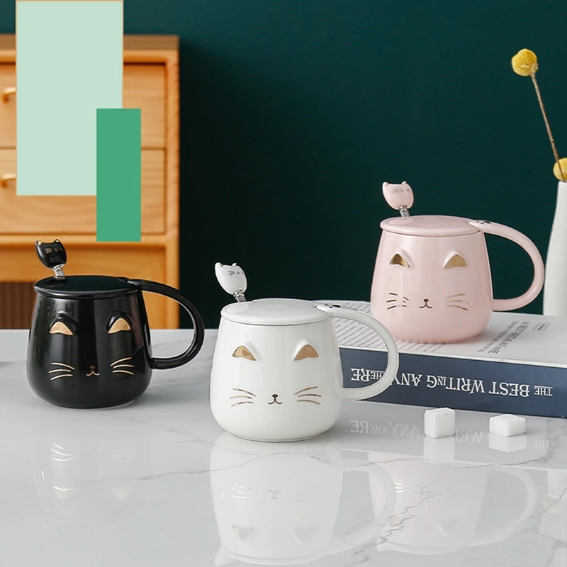 

HOT Cat Mug Cute Kitty Mug Novelty Coffee Mug Cup With Stainless Steel Spoon Gifts For Women Wife Mum Friend Teacher