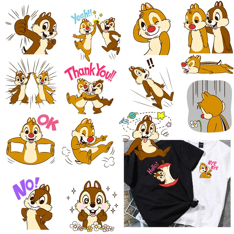 Squirrel Chip 'n' Dale Thermo Stickers Iron On Transfer Heat Transfer Stripes Patches Disney Badge On Children Shirt Applique