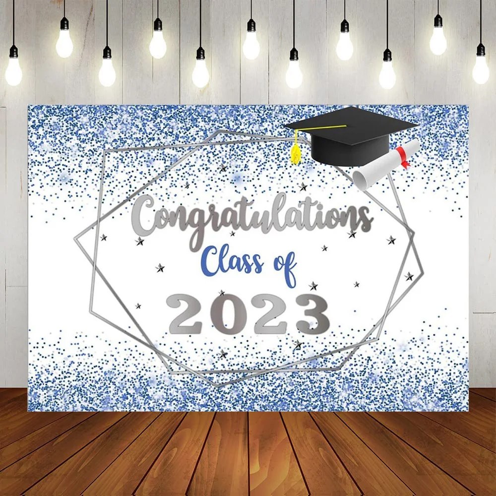 

Blue Graduation 2023 Congrats Graduate Congratulations Grad College University Party Banner Decor Photography Background Props
