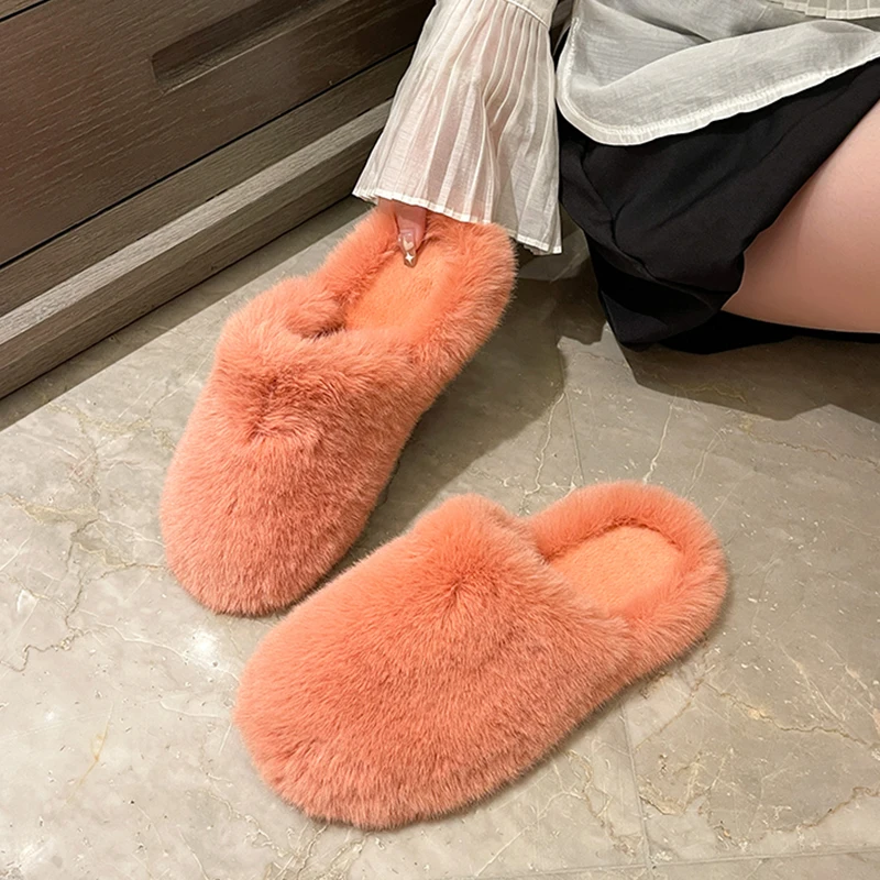 

Fur Shoes Med House Slippers Platform Slipers Women Slides Fashion Plush Summer Massage 2022 Flat Luxury with fur PU Rubber