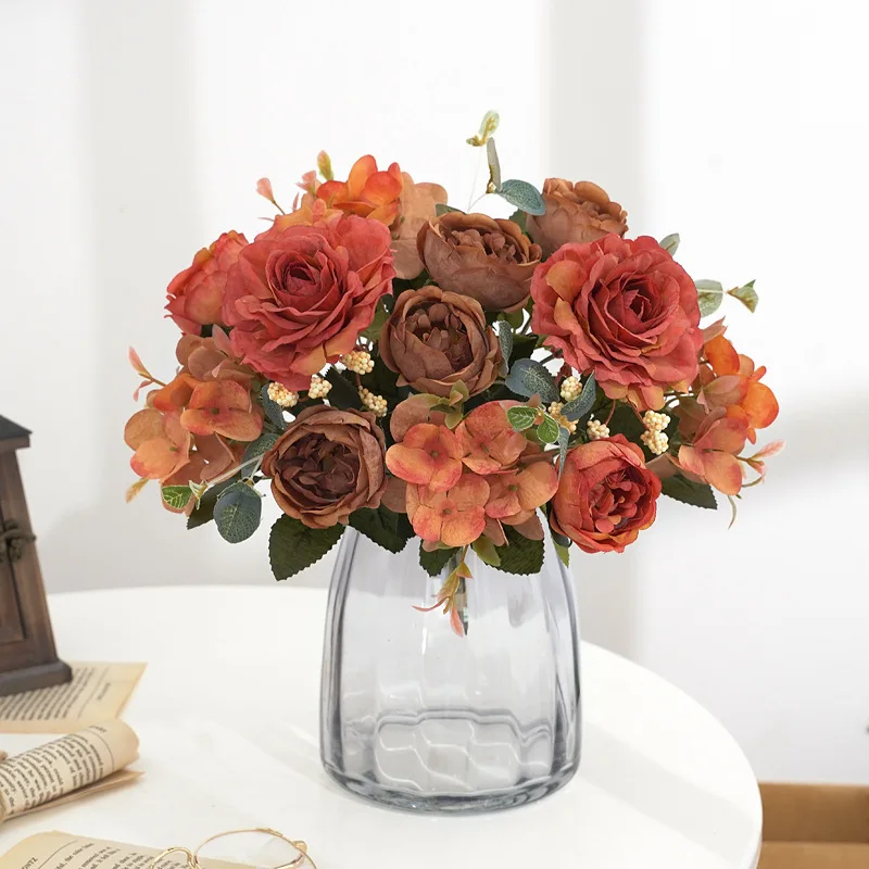 6 heads Artificial Flowers Hydrangea Retro Color Peony Bouquet Fake Flower for Christmas Home Wedding Decoration 1 Bunch |