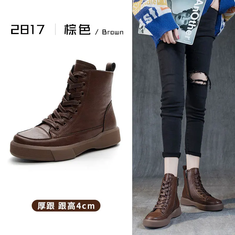 

Size 35-43 Women Mid Calf Boots Autumn Winter Boots Woman Fashion Lace-up Ladies Chelsea Zipper Platform Heel Ladies Shoes 2023