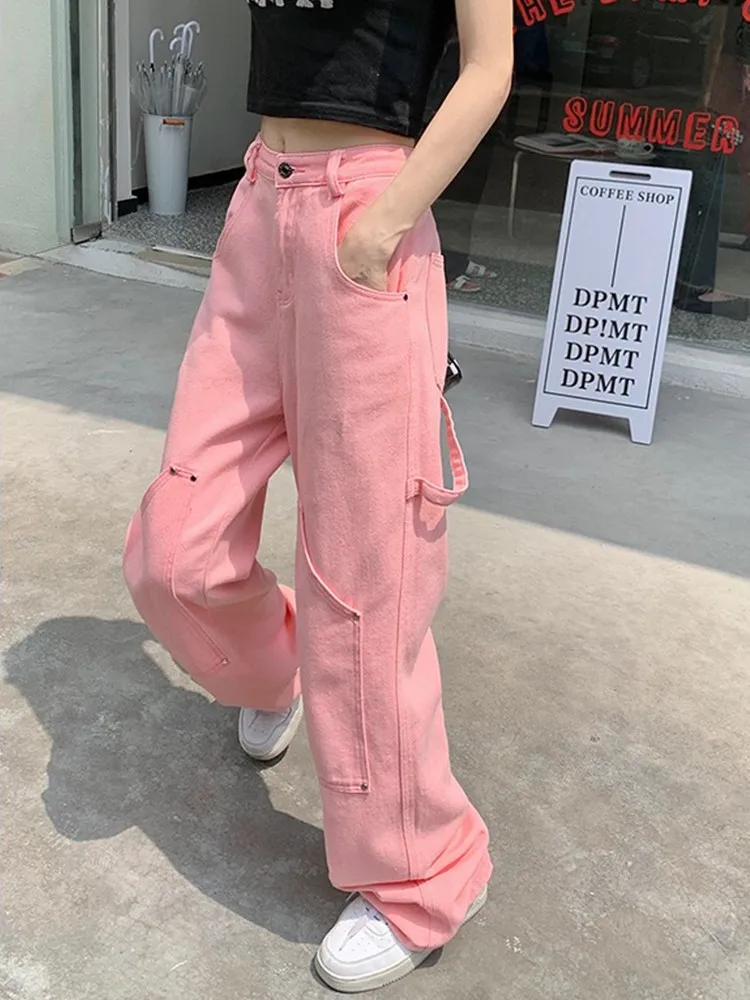 

Брюки-карго GUUZYUVIZ женские джинсовые, повседневные свободные штаны из денима с широкими штанинами, уличная одежда с карманами, джинсы-бойфре...