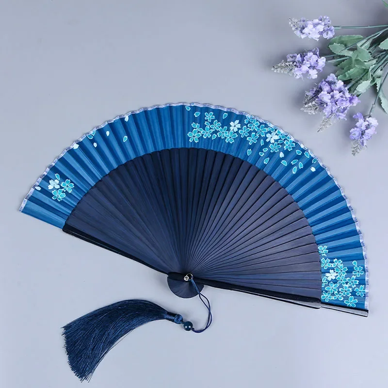 

Винтажный Китайский Японский Стандартный бамбуковый хвостовик, цветок, птица, красота, Классический танцевальный веер, элегантный женский веер, украшение для дома