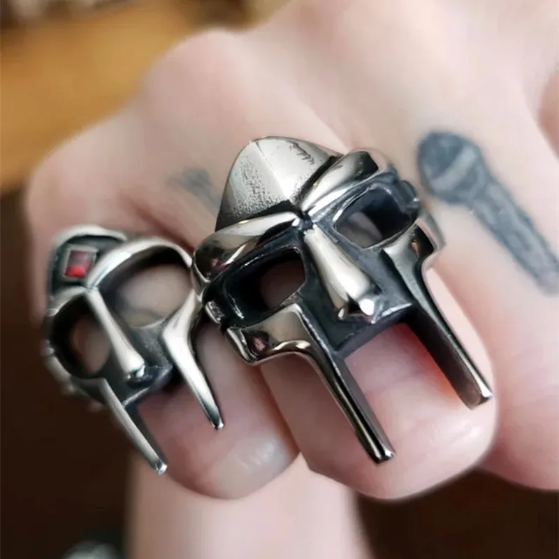 

Retro Mens Ring Stainless Steel MF DOOM Mask Gladiator Rock Punk Hip Hop Style Egyptian Pharaoh Male Ring Accessories Jewelry