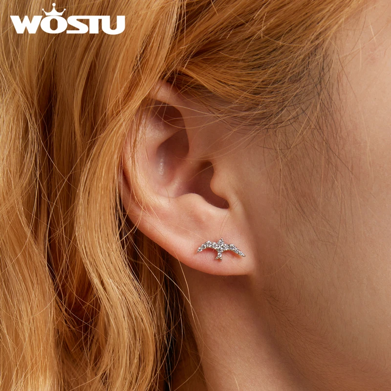 Женские серьги-гвоздики в виде птицы из серебра 925 пробы |