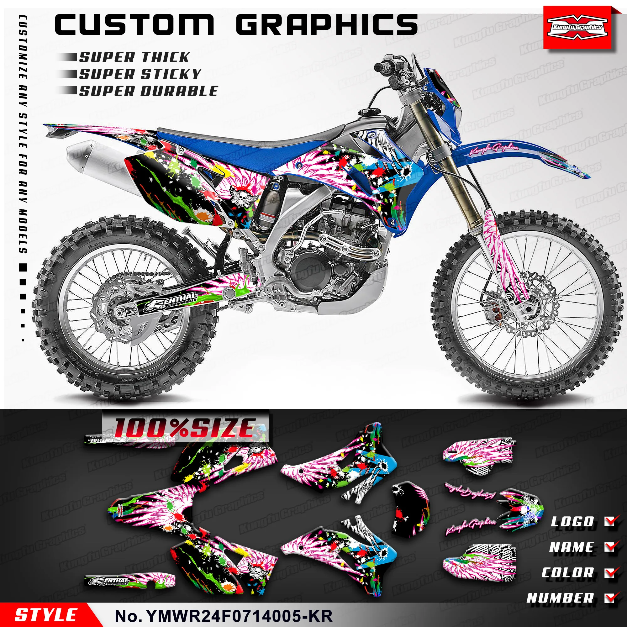 Набор наклеек KUNGFU GRAPHICS MX для Yamaha WR 250F 450F WR250F WR450F 2007 2008 2009 2010 2011 2012 2013 2014 розовый