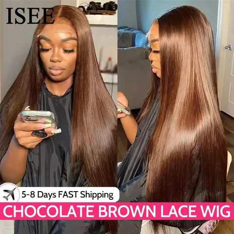 ISEE, парик для волос, бразильский, прямой, шоколадный, коричневый, кружевной, передний парик, 13x 4, цветной парик, человеческие волосы, 4x4, парик, распродажа