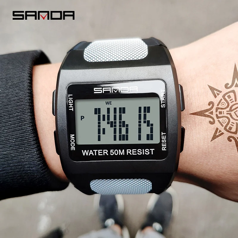 

SANDA 222 Digital Watch Men Military Army Sport Chronograph Date Wristwatch Resin Band Week 50m Waterproof Male Electronic Clock
