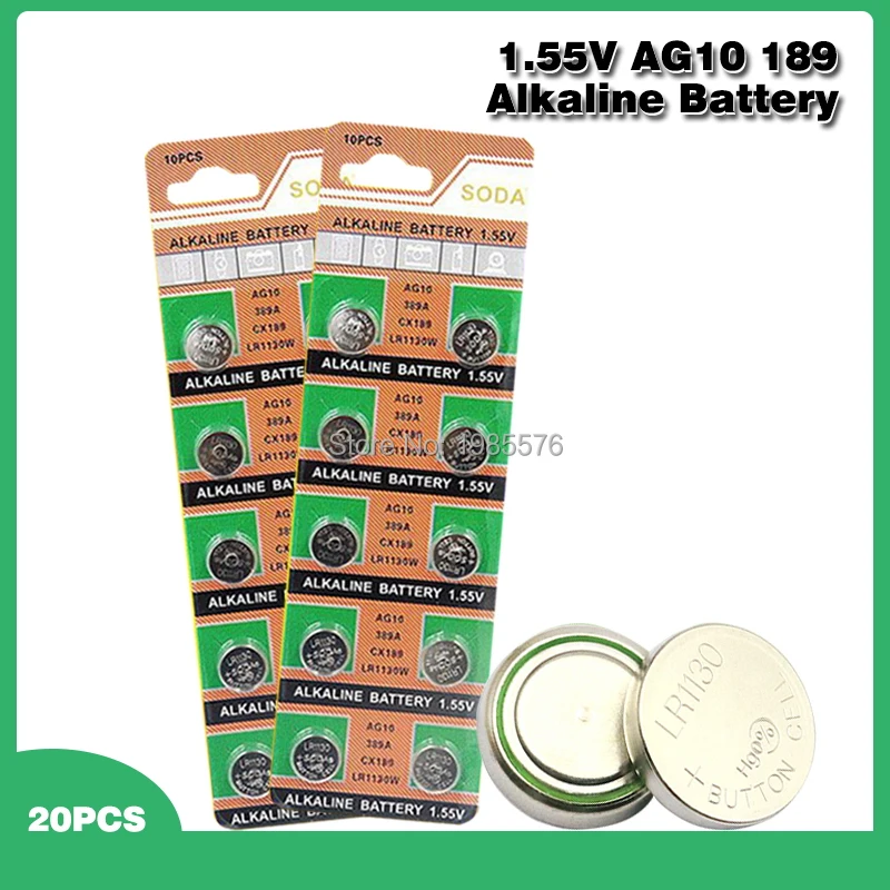 Щелочные батарейки AG10 L1131 1 55 389 LR54 LR1130 189 в 20 шт. |