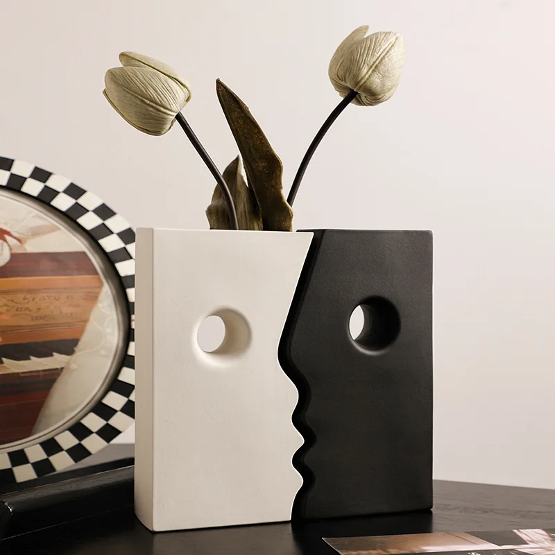 

CAPIRON 2Pcs/Set Ceramic Vases Abstract Face Figurines Office Bookshelf Desk Decoration Interior Nordic Modern Living Room Decor