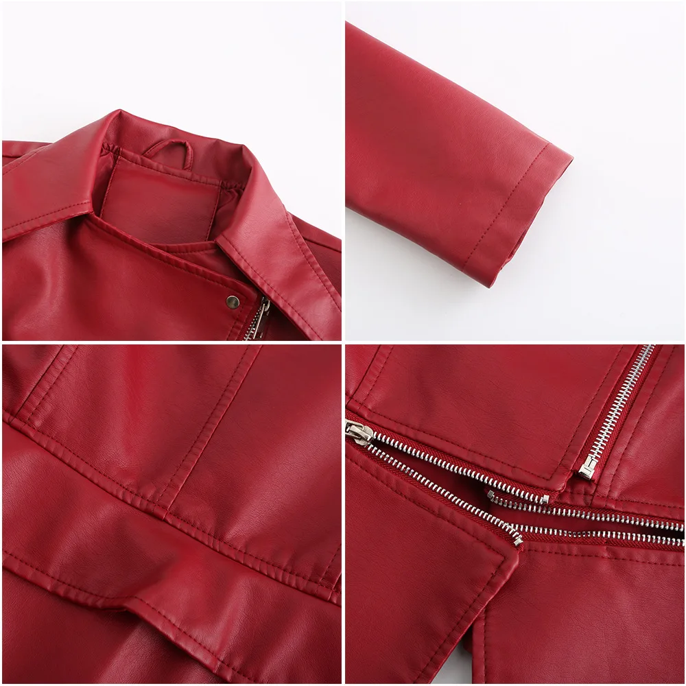 Kenntrice Women Casual Short Outwear Removable Motorcycle PU Leather Jacket 2022 Spring Autumn Female Zipper Slim Coat Ladies