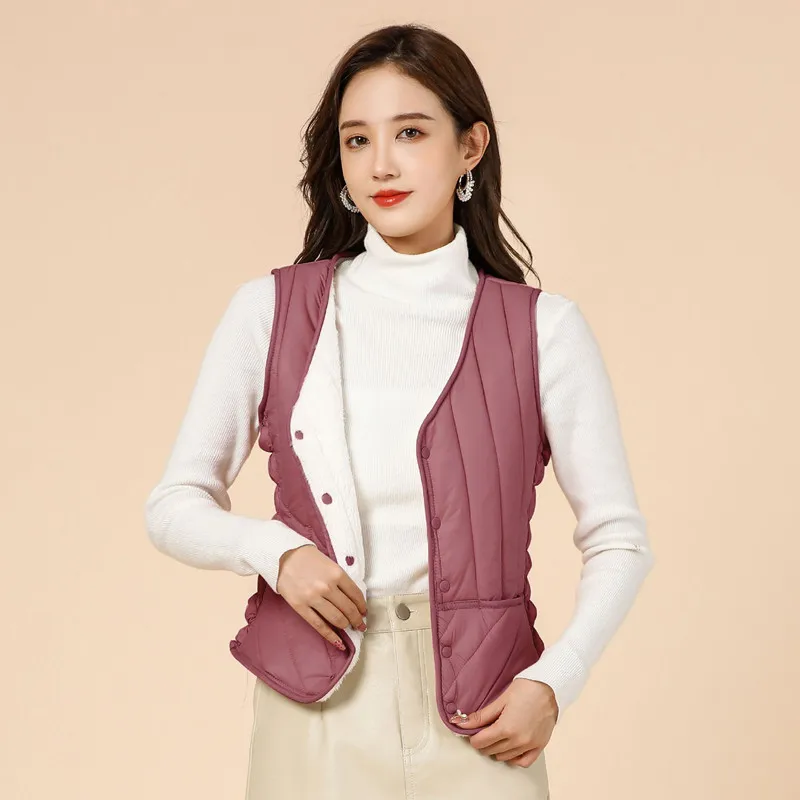 

Women's Winter Warm Increase Thickening And Velvet Middle-aged And Elderly Women's Inner Waistcoat Lamb Wool Cotton Vest