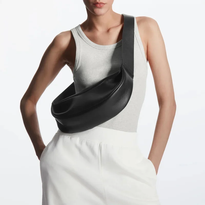 

Casual Ruched Crossbody Bags for Women Designer Wide Strap Shoulder Bag Luxury Soft Pu Leather Messenger Bag Half Moon Purses