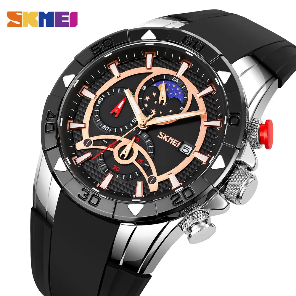 

SKMEI Japan Quartz movement Wristwatch mens Moon Phase Stopwatch Date Sports Watches Waterproof Clock Male Relogio Masculino