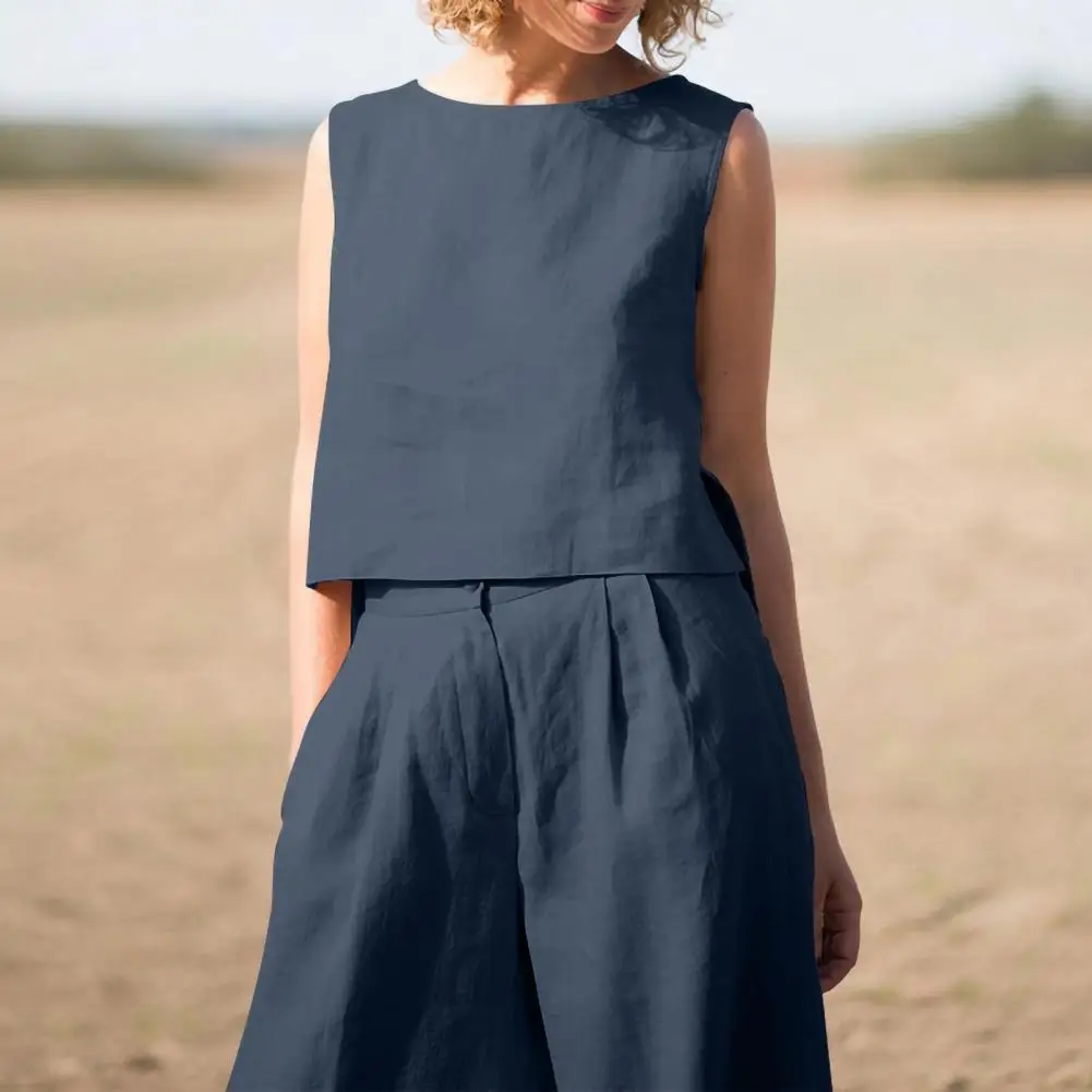 

Zipper Fly Elegant Crew Neck Pullover Wide Leg Pants for Daily Wear