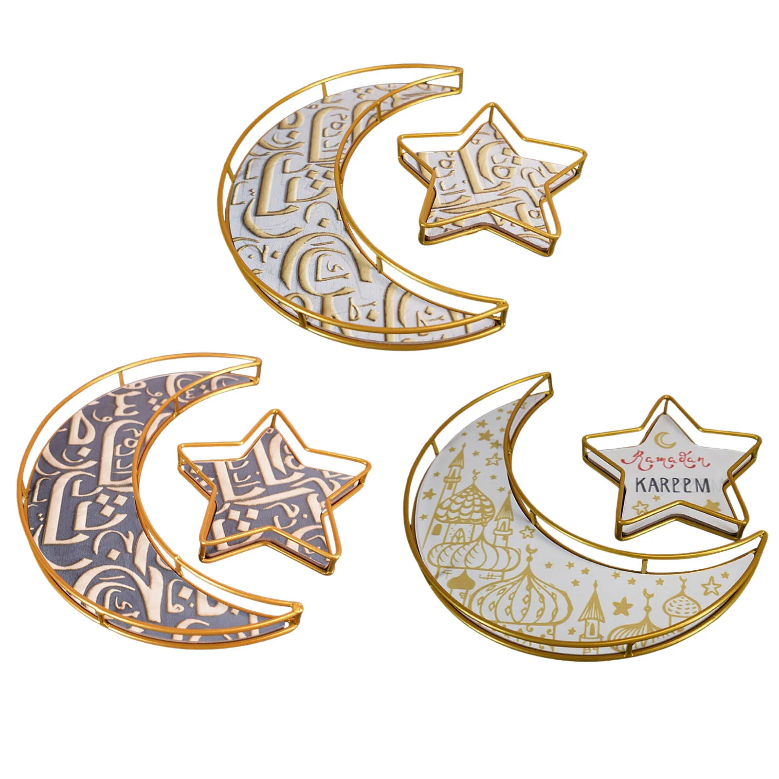 

2pcs Eid Mubarak Decor Islamic Wooden Moon Stars Food Fruit Tray Ramadan Kareem Islam Muslim Party Supplies Gifts Eid Al Adha