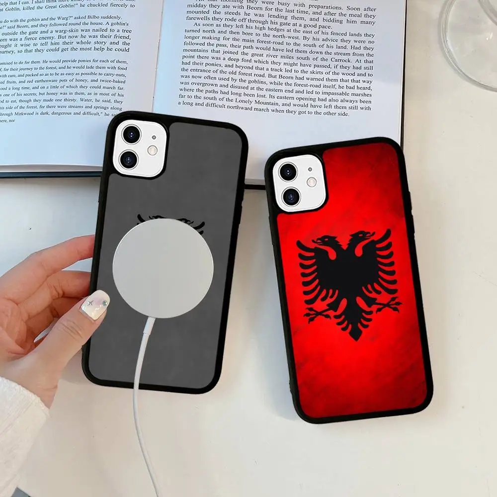 Фото Чехол для телефона с флагом Албании и альбомана, магнитный чехол для iPhone 16, 14, 13, 12, 11, 15 Pro Max Plus для Magsafe, чехол с беспроводной зарядкой №2