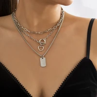 punk layered chain with heartsquare pendants necklace for women thick chains choker necklaces 2022 fashion jewelry