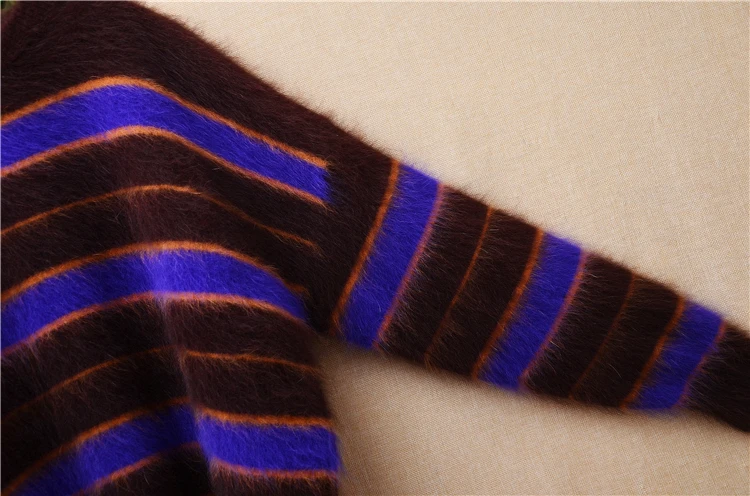 Повседневный Модный женский полосатый пушистый осенне-зимний вязаный пуловер из