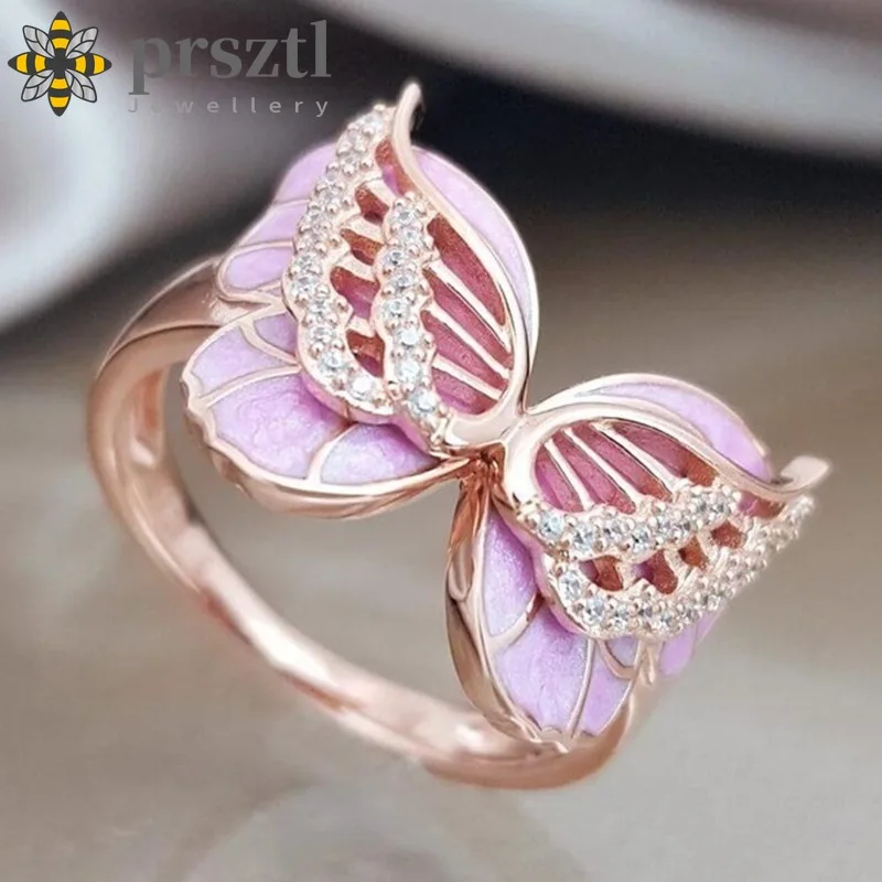 Женское Винтажное кольцо в виде бабочки розовое Корейском стиле ювелирное